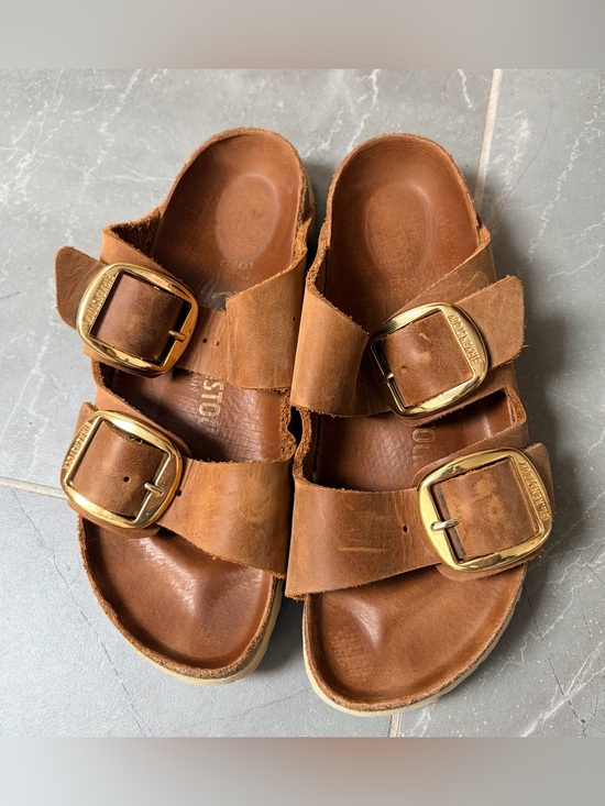Birkenstock Shoes - Birkenstock Brown Sandal with gold buckle
